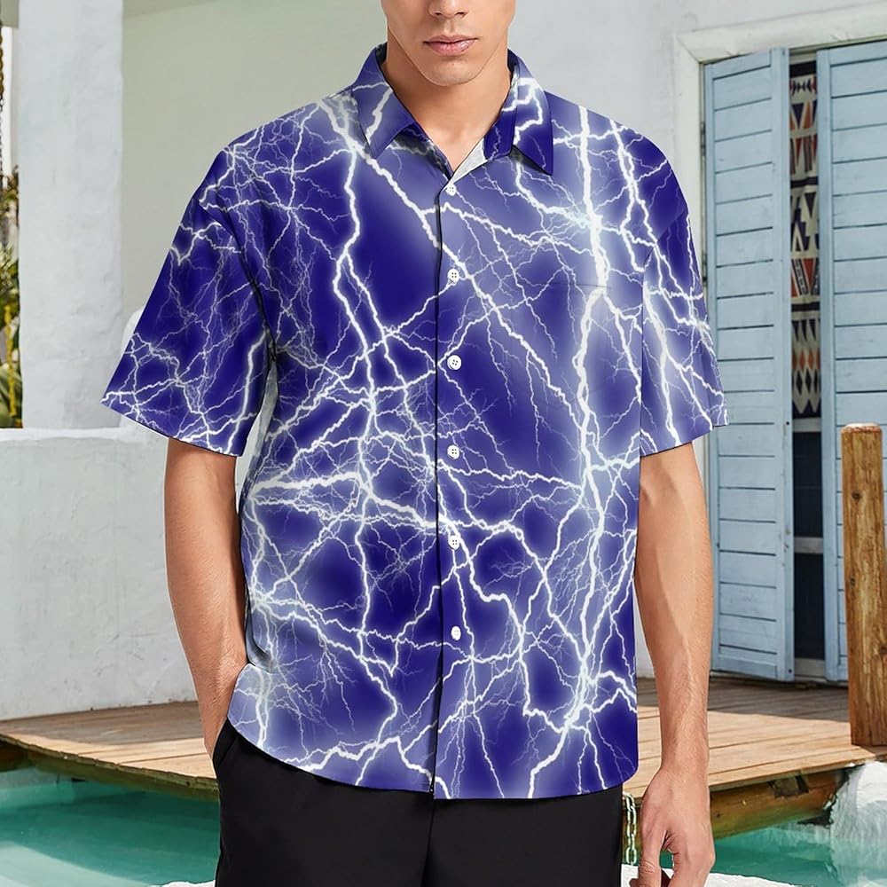Amazon.com: Men's Bolts of Lightning Lapels Button Up Short